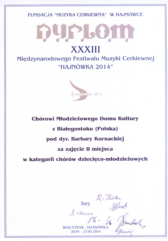 Dyplom CHÓR MDK 2014